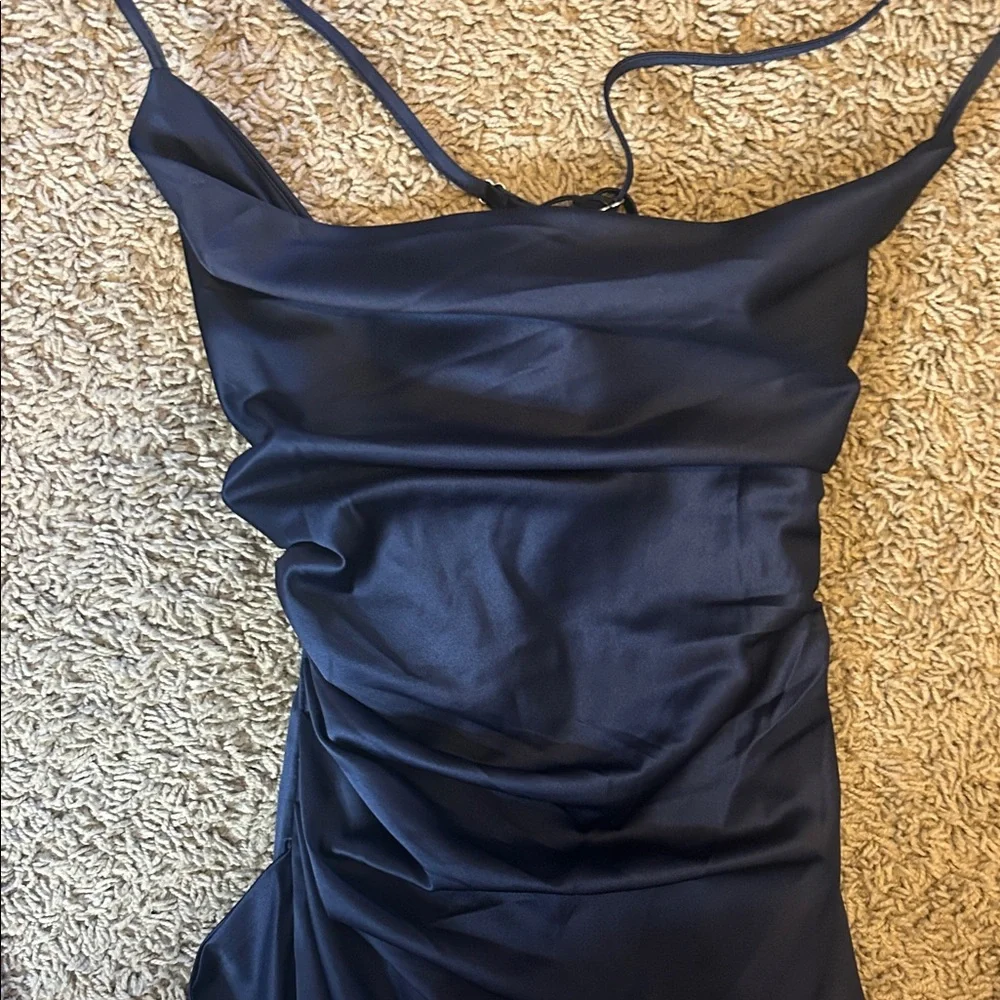 Babyboo prom dress Elegant Navy Blue Satin Dress - Picture 3 of 6